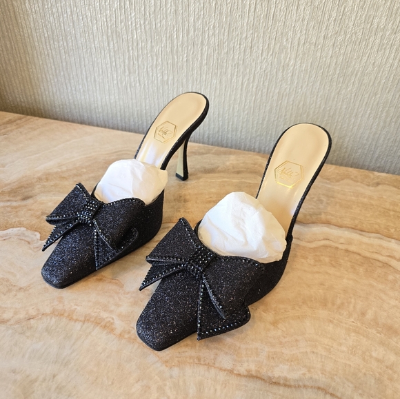 Nalebe Dimante Mule Heel Sandals Glitter Black Nalebe Mules MSRP $730 - Picture 4 of 17